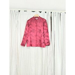 LT Sport Pink Silk Blend Floral Jacquard Mandarin Collar Frog Closure Jacket L